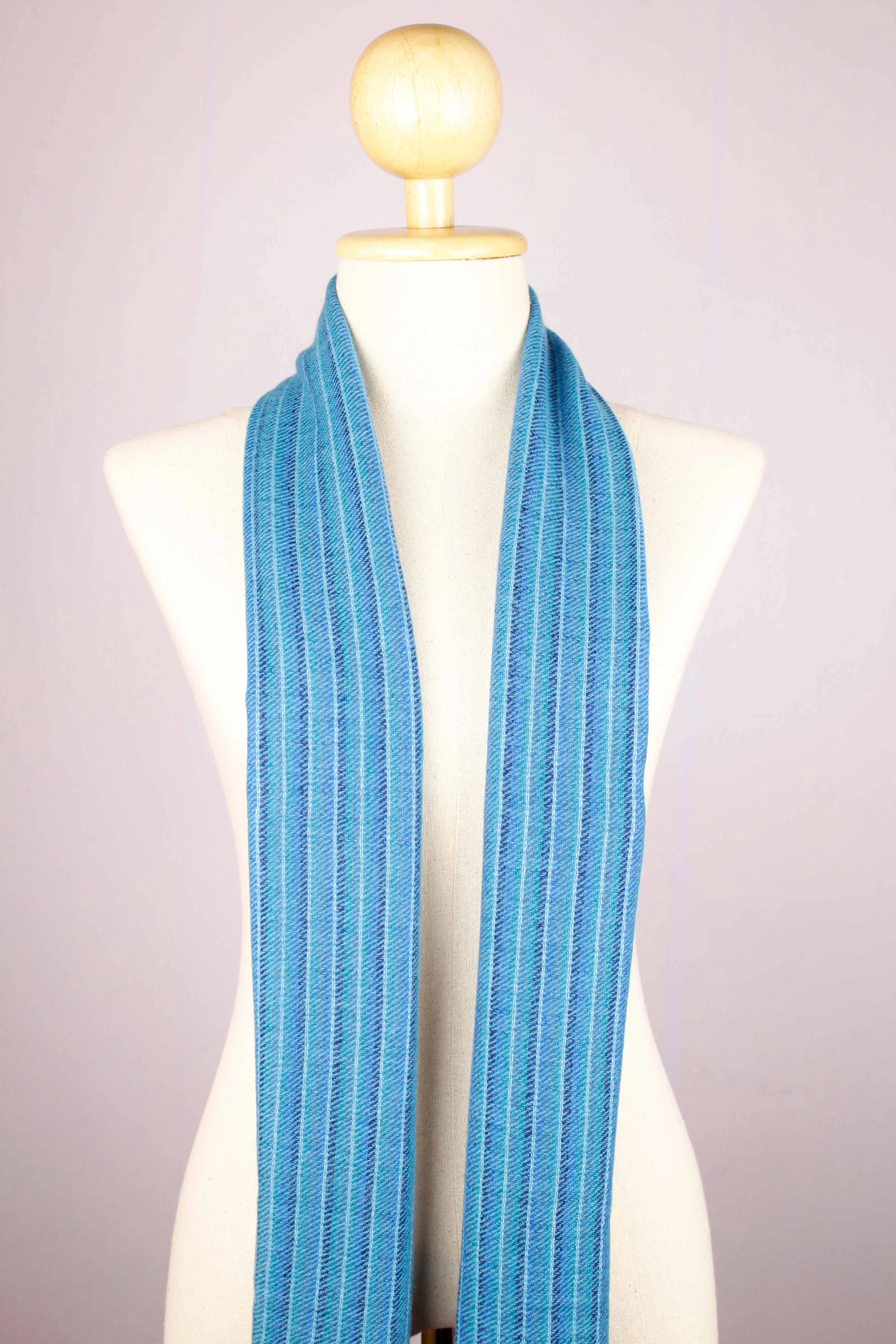 100% Cashmere Stripes of Blue Pashmina Muffler