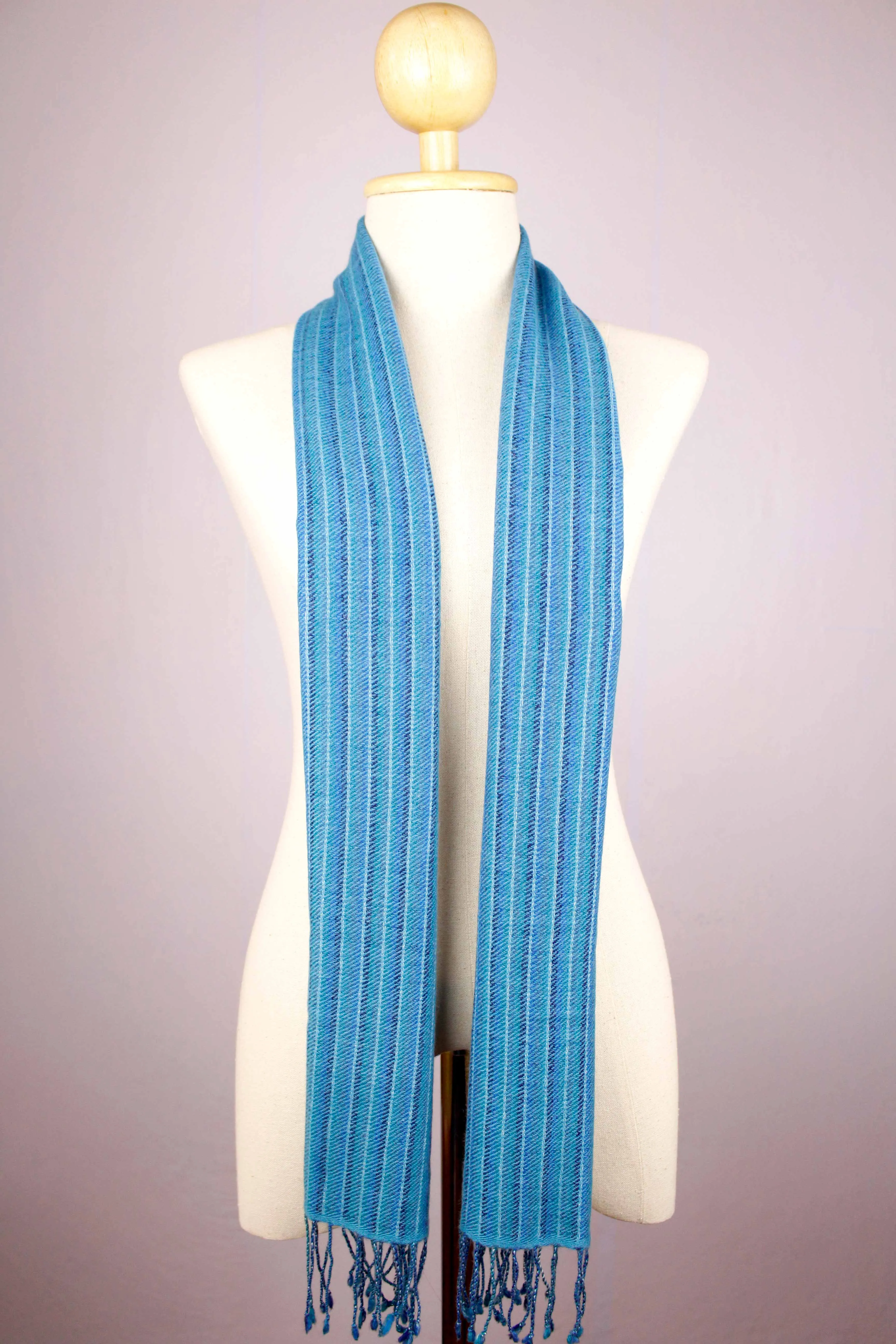 100% Cashmere Stripes of Blue Pashmina Muffler