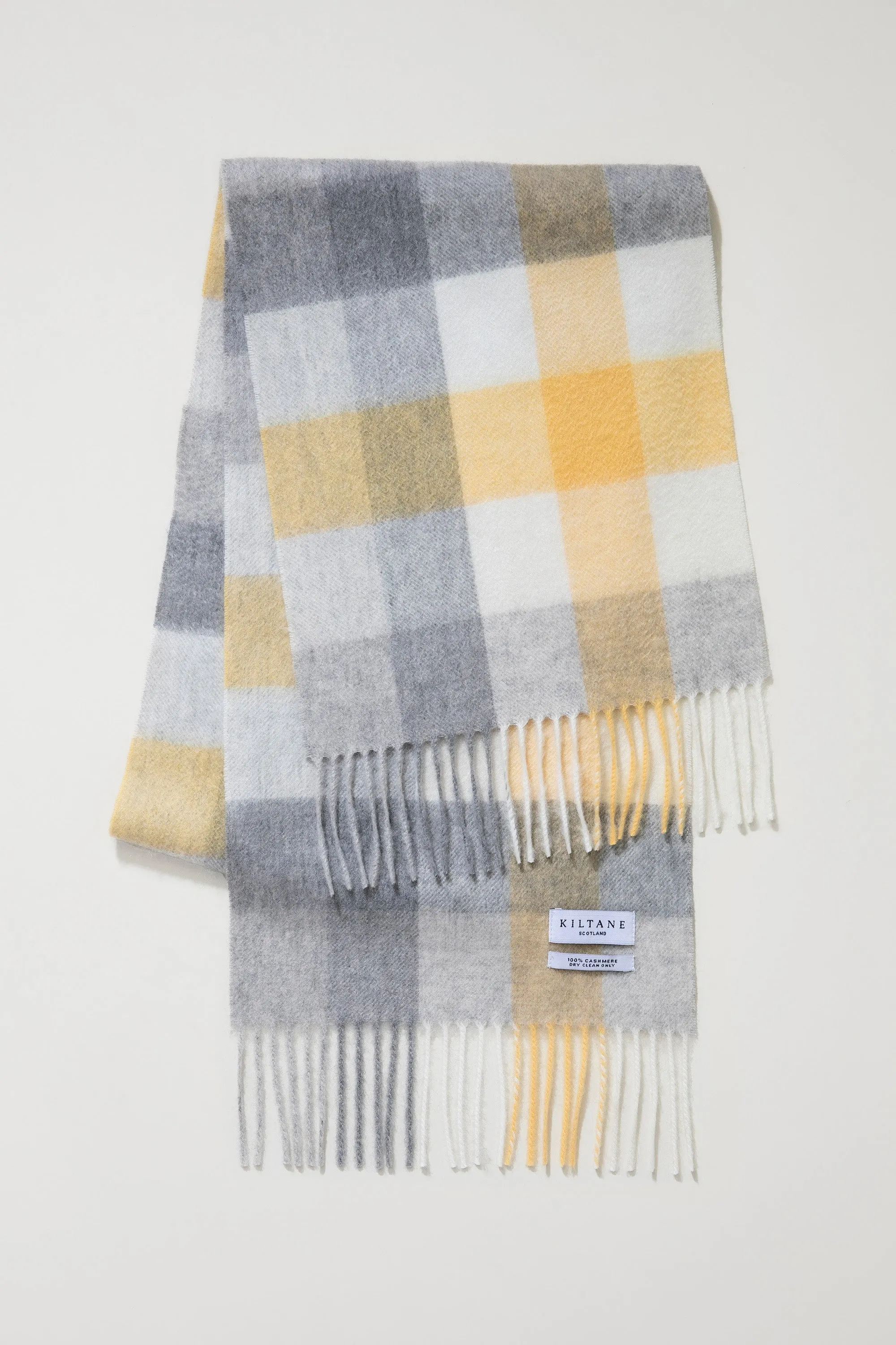 5 Square Check Cashmere Scarf - Butter