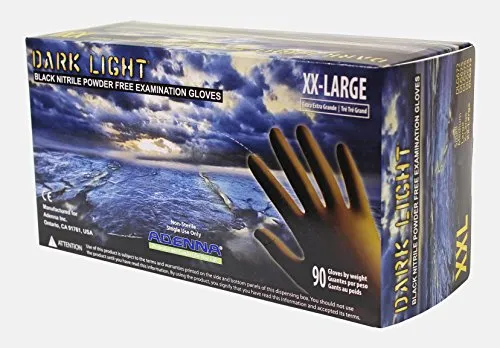 Adenna DLG679 Dark Light 9 mil Nitrile Powder Free Exam Disposable Gloves (Black, XX-Large) Count of 90 Pack of 1