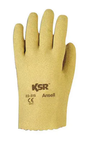 Ansell Size 7 KSR Light Duty Multi-Purpose Cut And Abrasion Resistant Tan Vinyl Fully Coated Work Gloves With Interlock Knit Liner And Slip-On Cuff