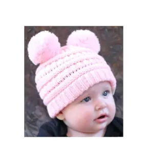 Baby-23 Double Pom Beanie Pale Pink