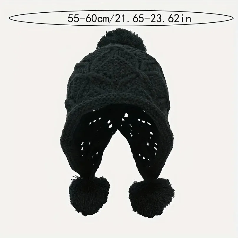 Big Woolen Ball Knitted Versatile Winter Warm Pullover Hat