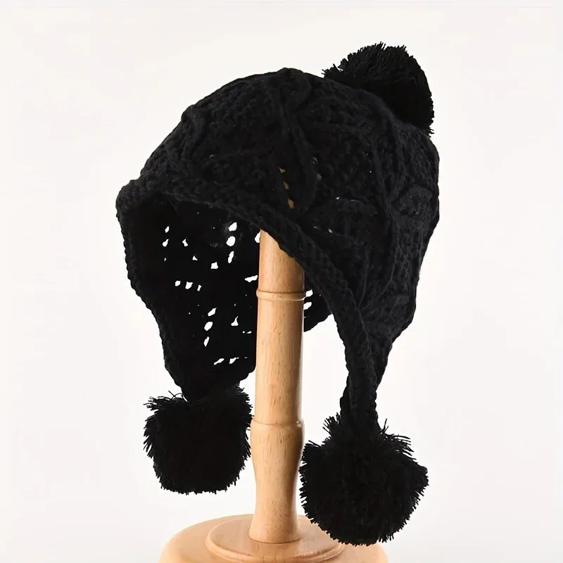 Big Woolen Ball Knitted Versatile Winter Warm Pullover Hat