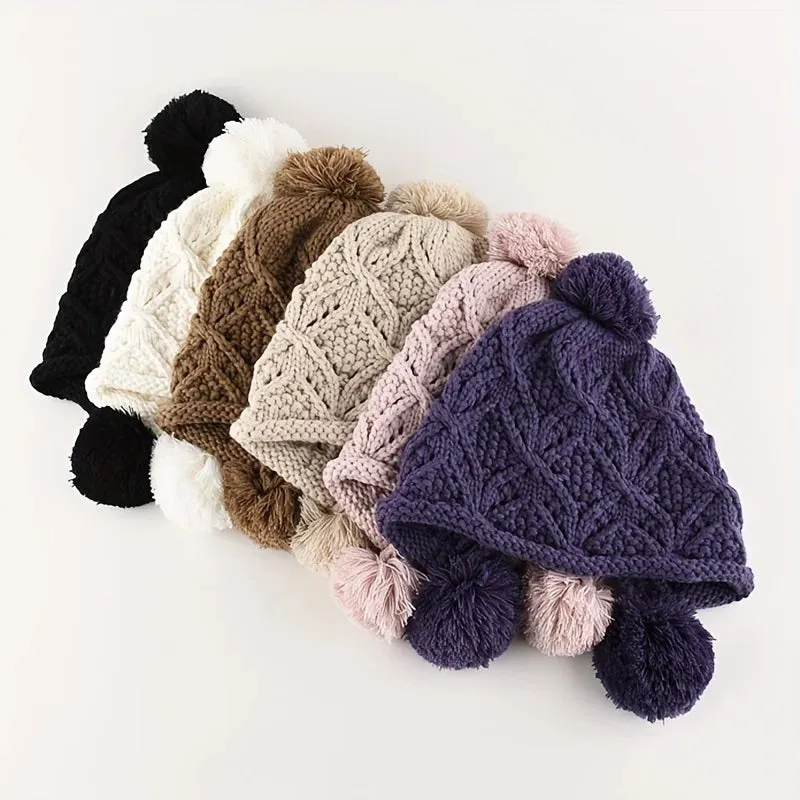 Big Woolen Ball Knitted Versatile Winter Warm Pullover Hat