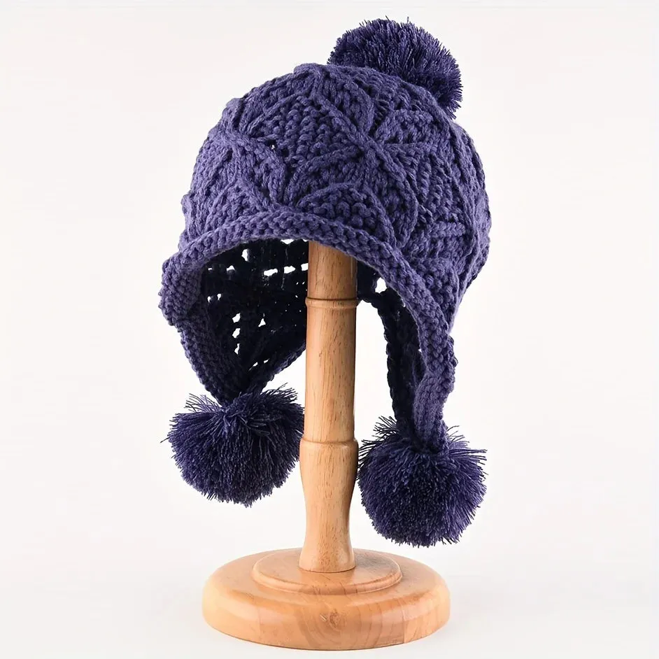 Big Woolen Ball Knitted Versatile Winter Warm Pullover Hat