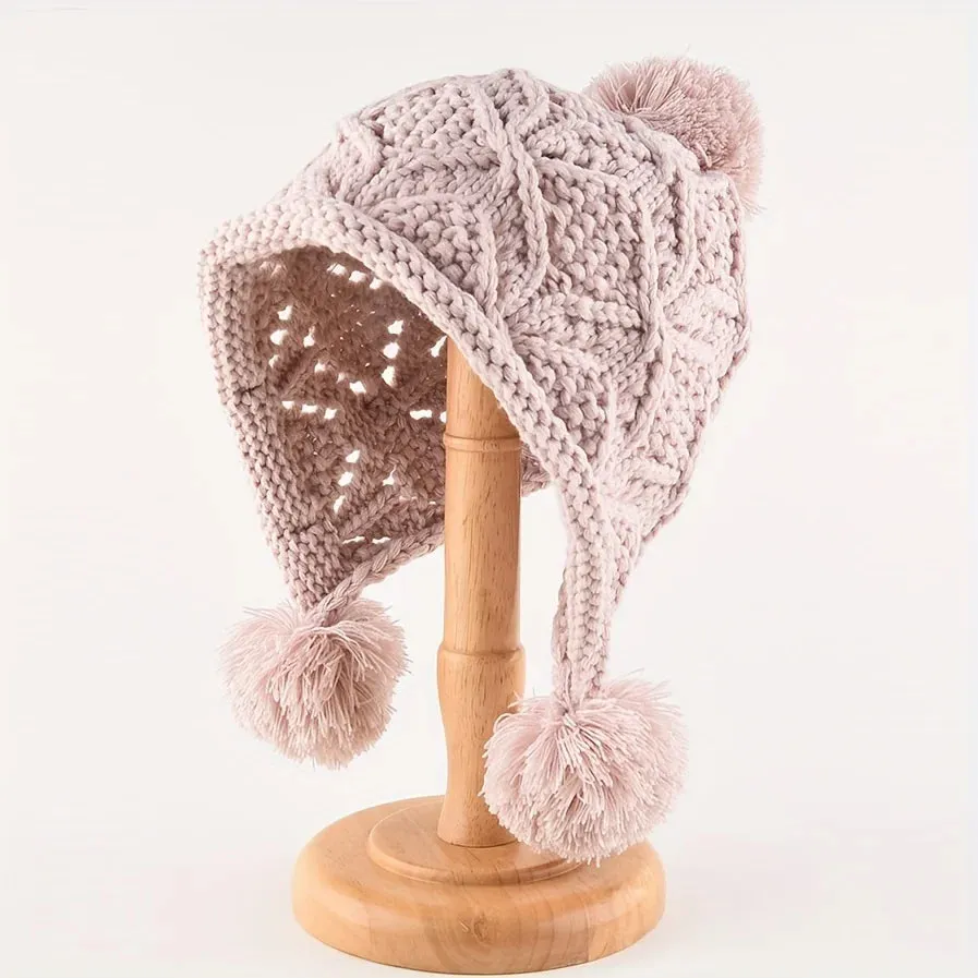 Big Woolen Ball Knitted Versatile Winter Warm Pullover Hat