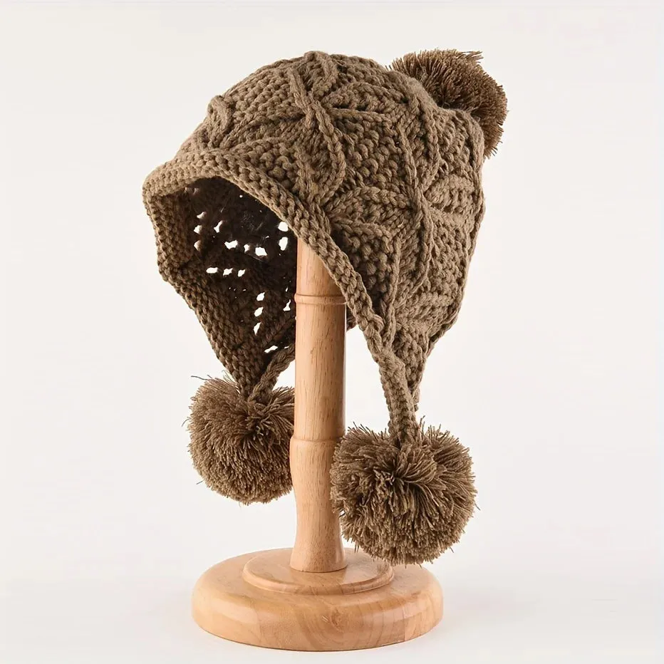 Big Woolen Ball Knitted Versatile Winter Warm Pullover Hat