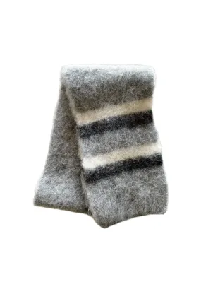 Brushed Icelandic Wool Scarf - Light Grey / White / Black