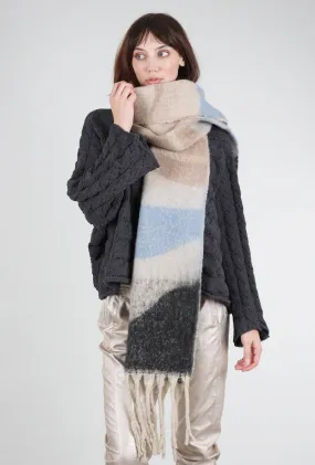 Brushed Oversized Geo Color Block Scarf, Beige/Light Blue