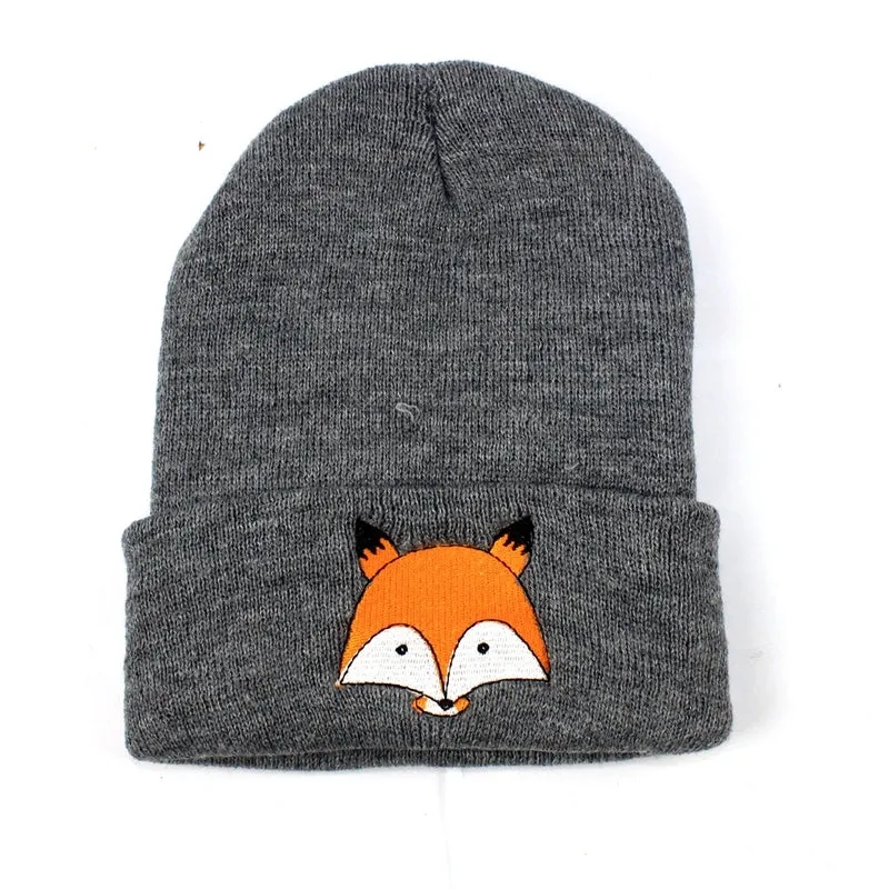 Children Unisex Cute Fox Embroidery Wool Cap