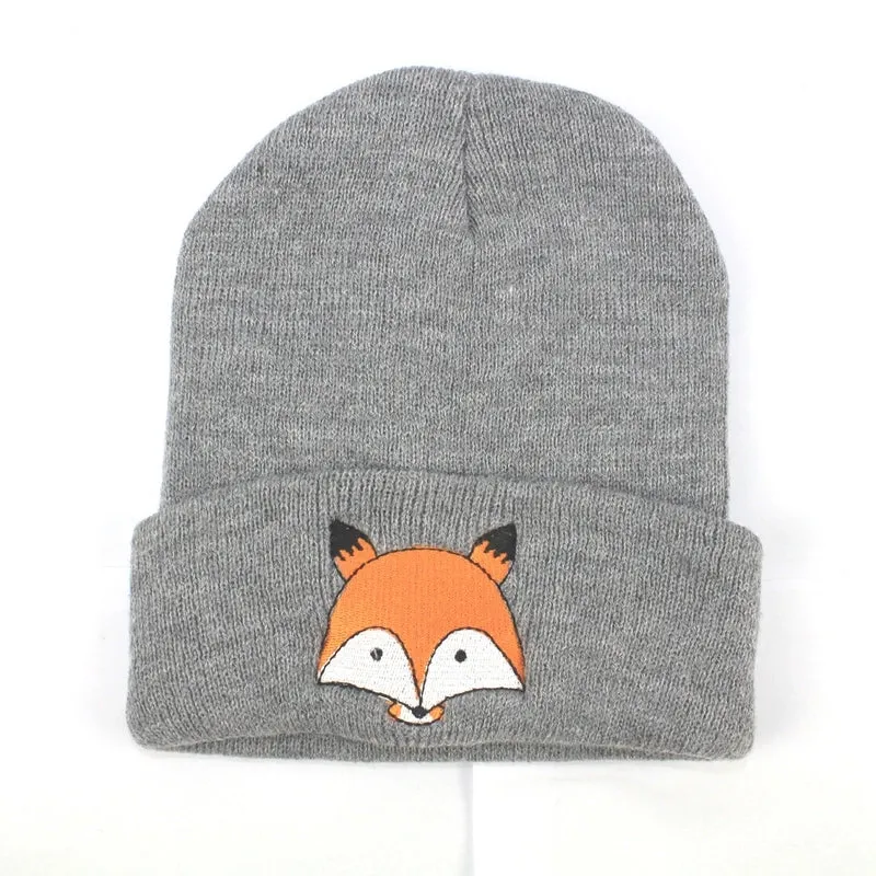 Children Unisex Cute Fox Embroidery Wool Cap