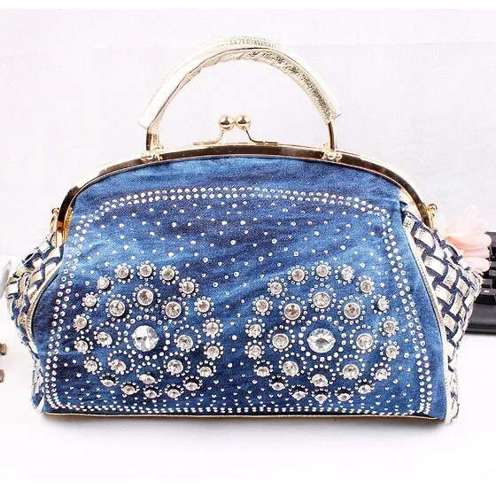 Christmas Gift 2024 fashion denim women handbags designer weaving tote bag crystal diamond decorative big bag