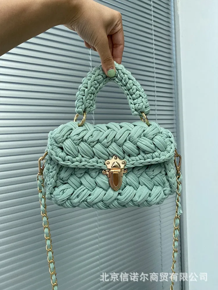 Christmas Gift Fashion Rope Knitting Women Handbag Designer Chains Woven Shoulder Crossbody Bags for Women 2021 Small Square Flap Lady Purses