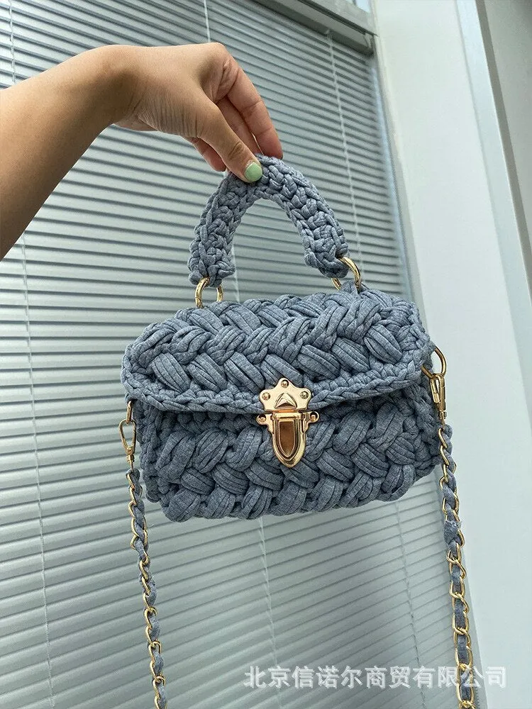 Christmas Gift Fashion Rope Knitting Women Handbag Designer Chains Woven Shoulder Crossbody Bags for Women 2021 Small Square Flap Lady Purses