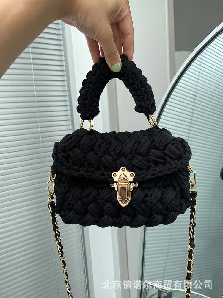 Christmas Gift Fashion Rope Knitting Women Handbag Designer Chains Woven Shoulder Crossbody Bags for Women 2021 Small Square Flap Lady Purses