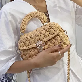 Christmas Gift Fashion Rope Knitting Women Handbag Designer Chains Woven Shoulder Crossbody Bags for Women 2021 Small Square Flap Lady Purses