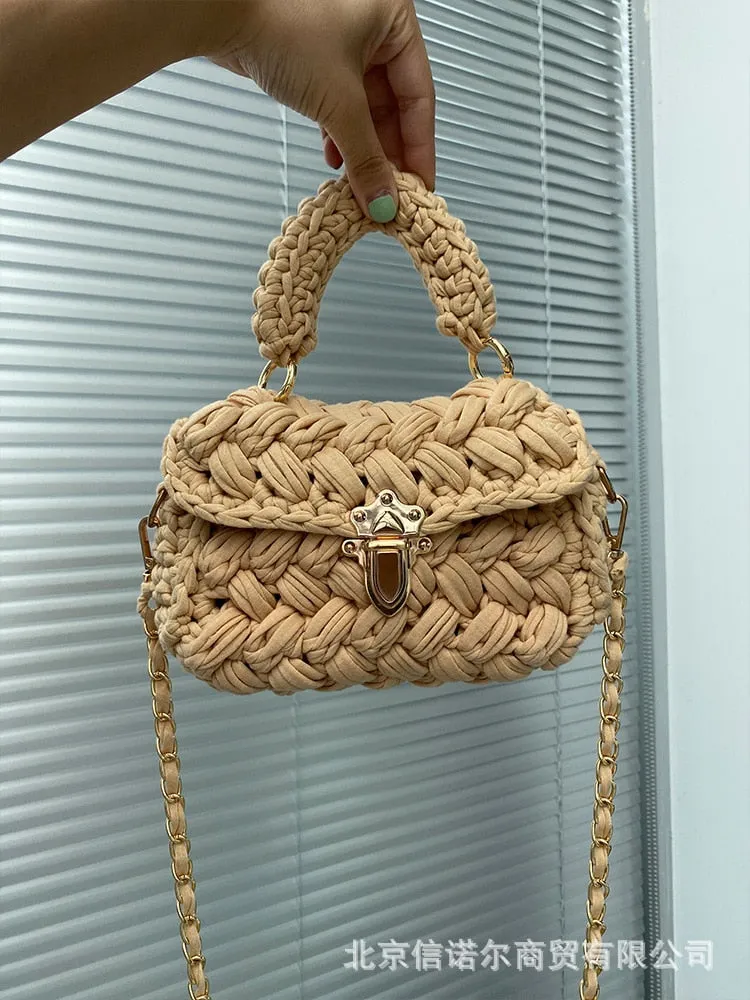 Christmas Gift Fashion Rope Knitting Women Handbag Designer Chains Woven Shoulder Crossbody Bags for Women 2021 Small Square Flap Lady Purses