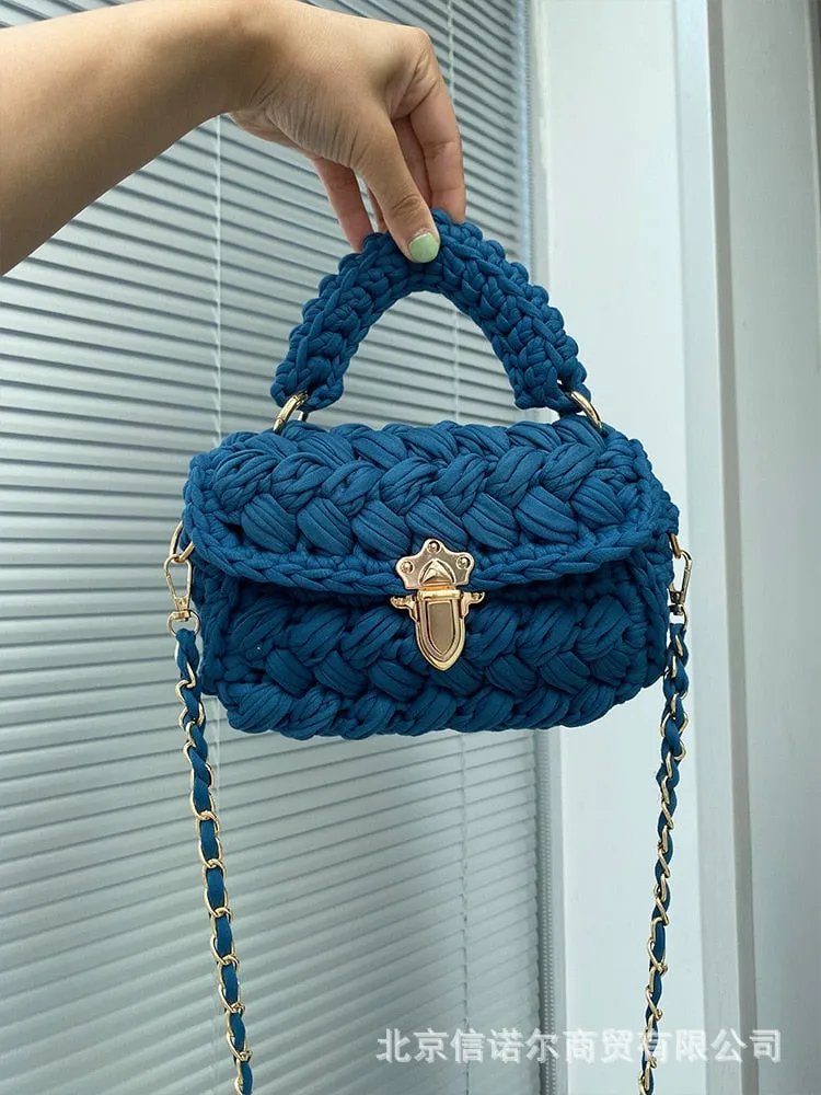 Christmas Gift Fashion Rope Knitting Women Handbag Designer Chains Woven Shoulder Crossbody Bags for Women 2021 Small Square Flap Lady Purses