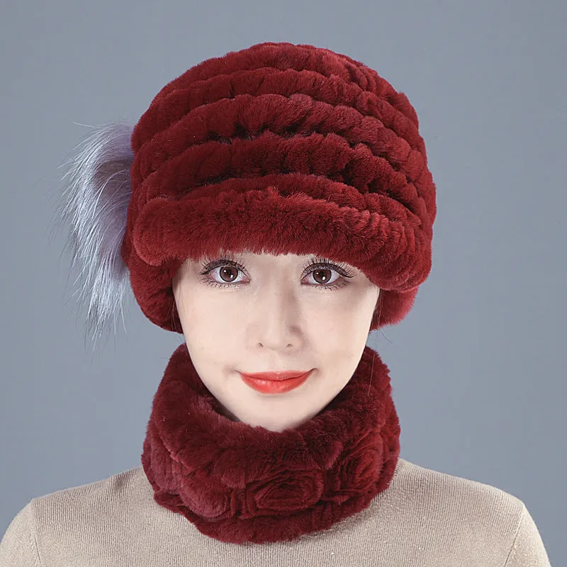 Colorful Rex Fur Hat Scarf Set