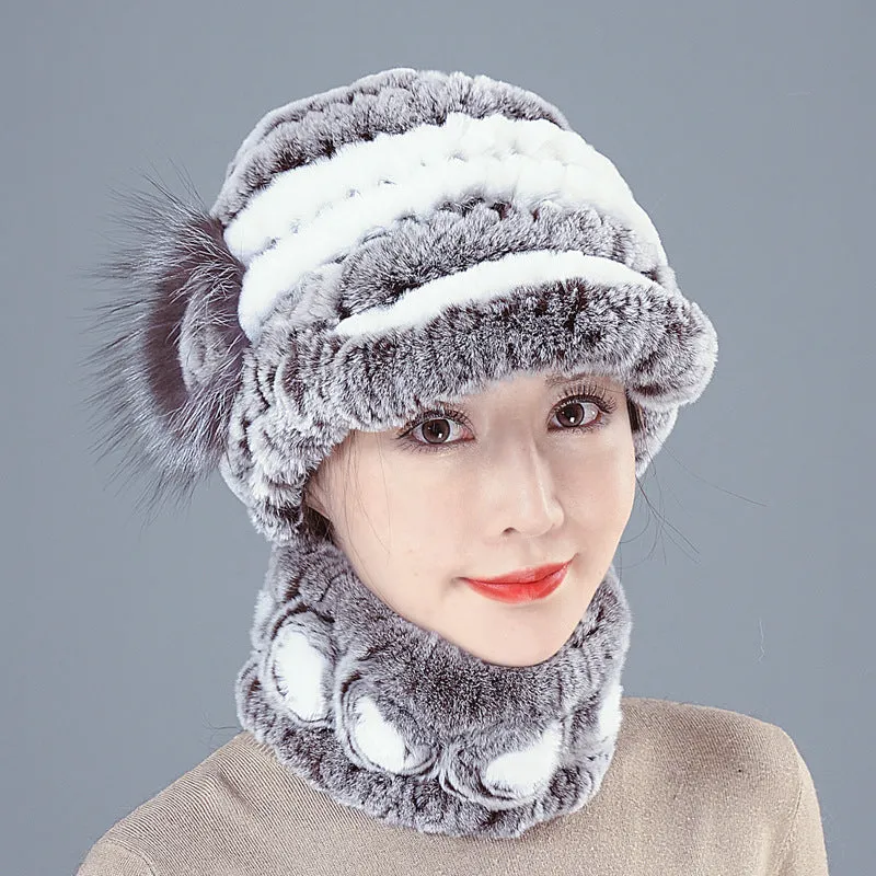 Colorful Rex Fur Hat Scarf Set