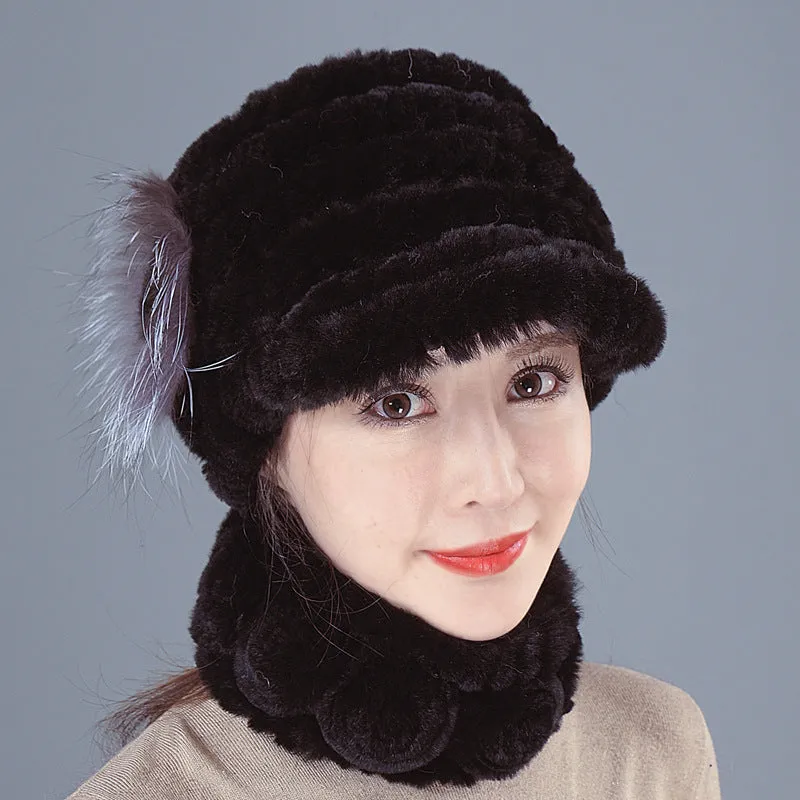 Colorful Rex Fur Hat Scarf Set