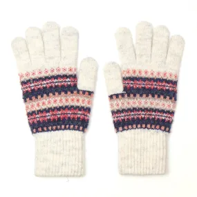 Cream Denim Coral Fair Isle Recycled Poly Wool Blend Gloves