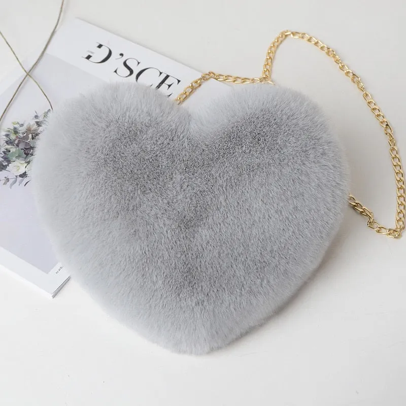 Cute Faux Fur Crossbody Bags Soft Plush Chain Shoulder Bag Totes