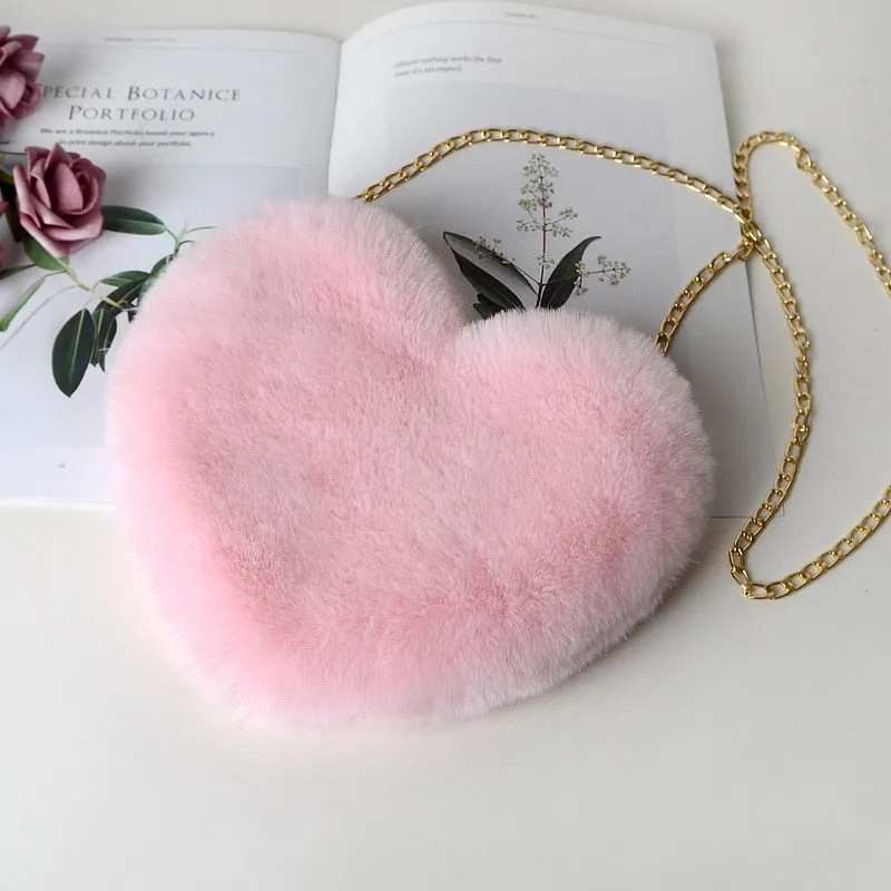 Cute Faux Fur Crossbody Bags Soft Plush Chain Shoulder Bag Totes