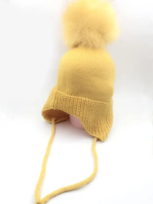 Cute Fuzzy Ball Knitting Wool Hat Babies Toddlers Accessory