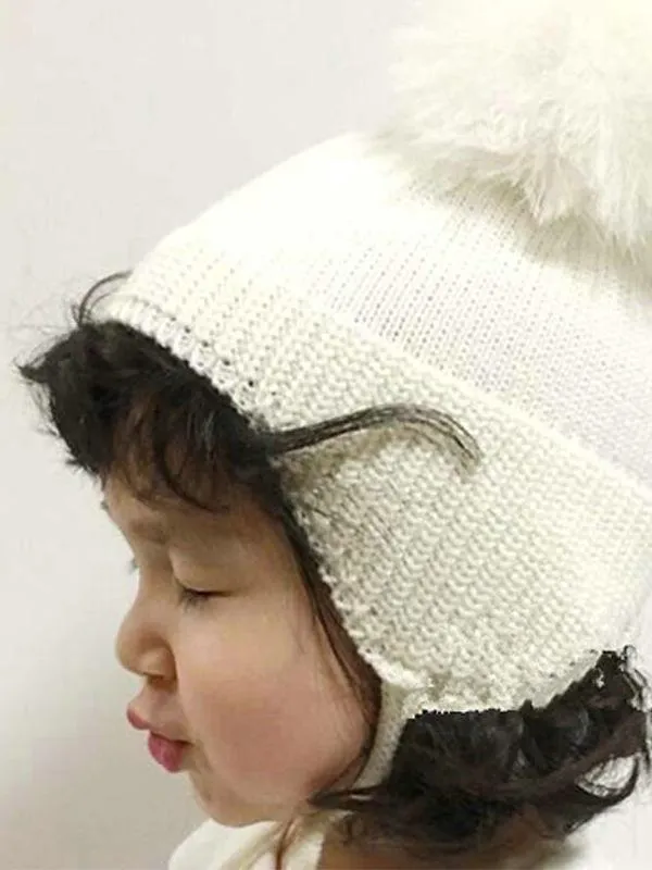 Cute Fuzzy Ball Knitting Wool Hat Babies Toddlers Accessory