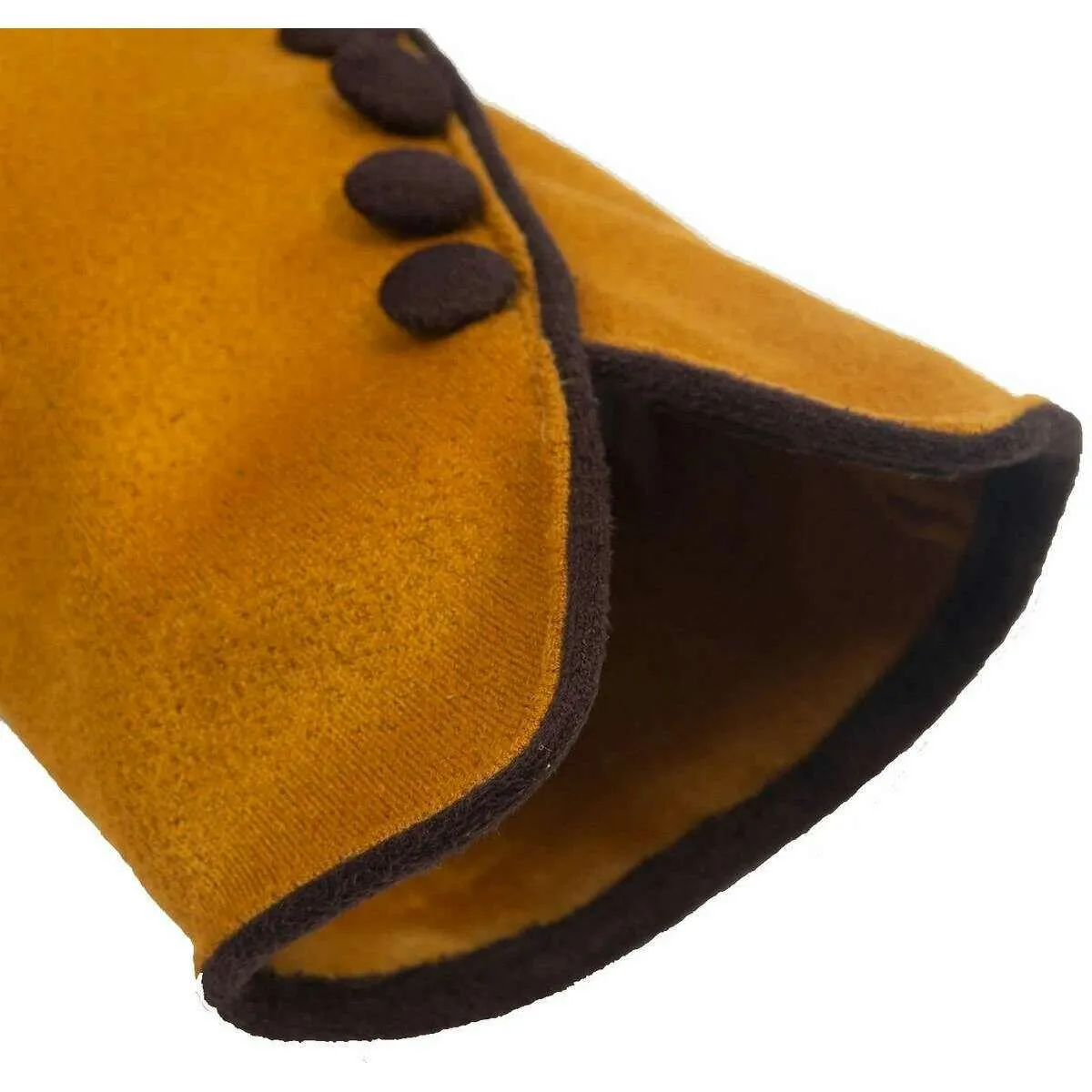 Dents Faux Suede Button Gloves - Ochre Yellow/Chocolate Brown