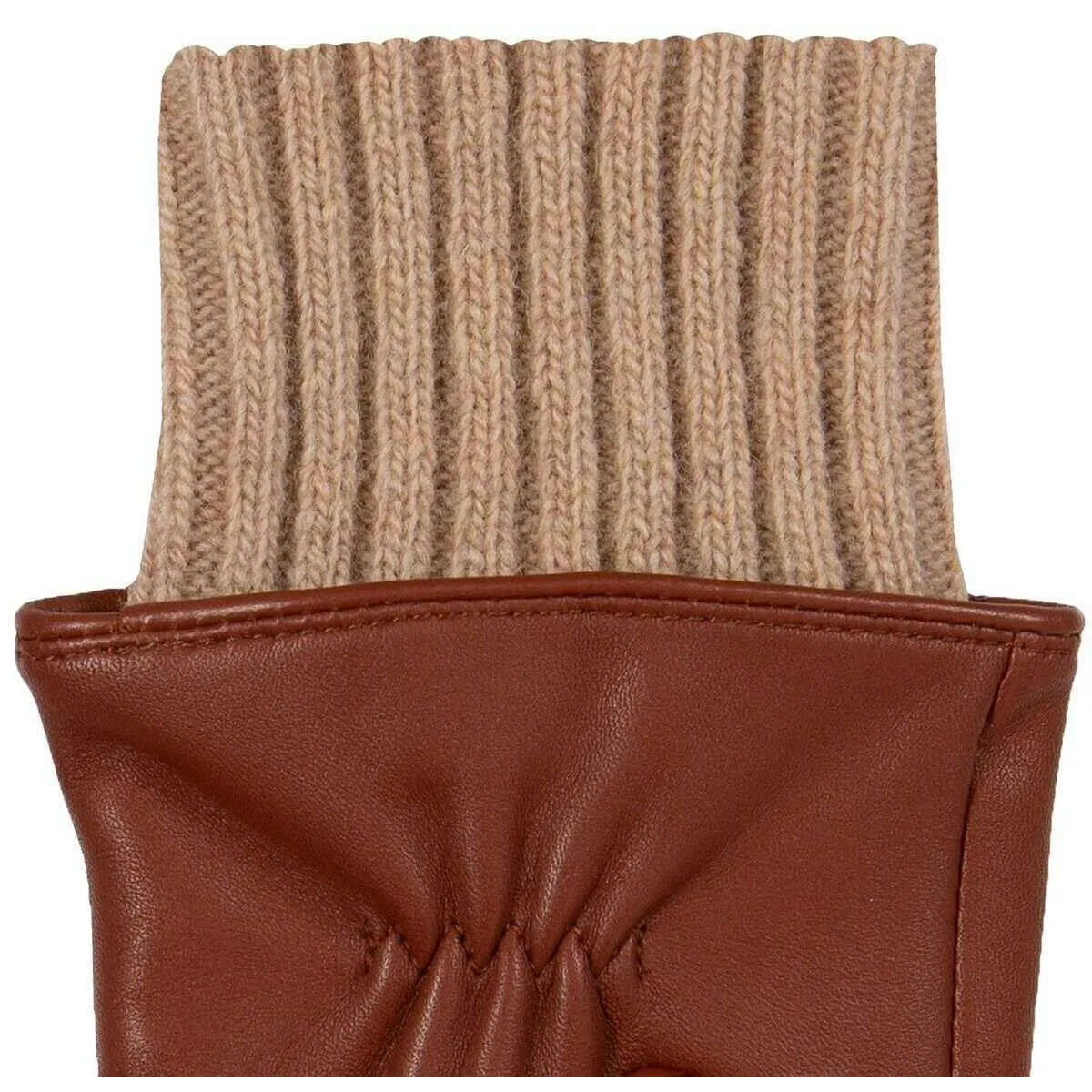 Dents Tamara Knitted Cuff Leather Gloves - Cognac Tan/Camel Tan