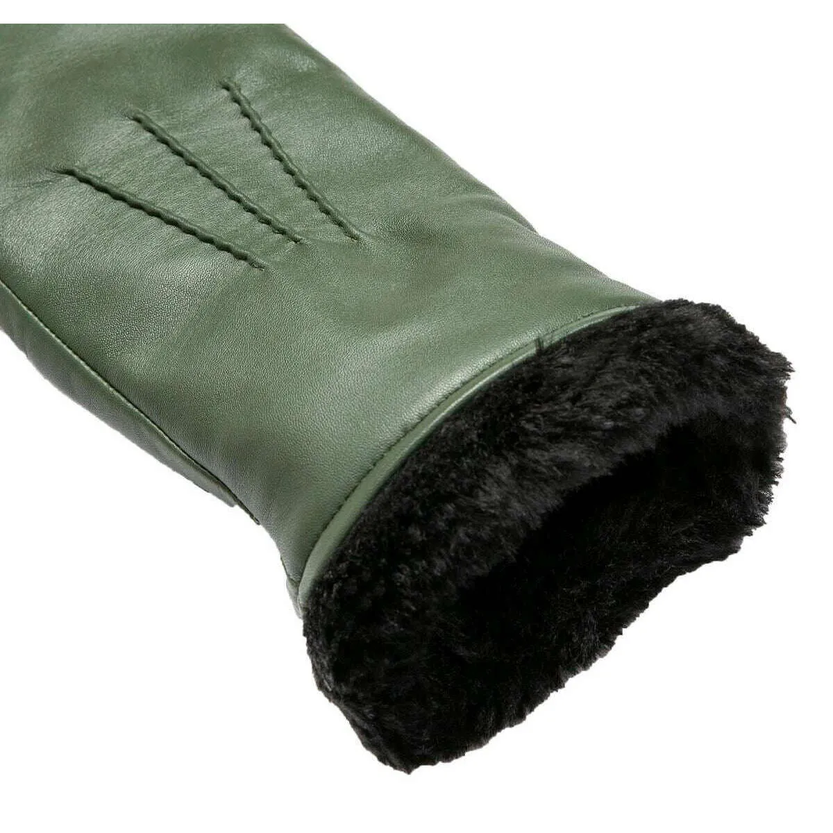 Dents Teresa Three-Point Leather Mittens - Sage Green