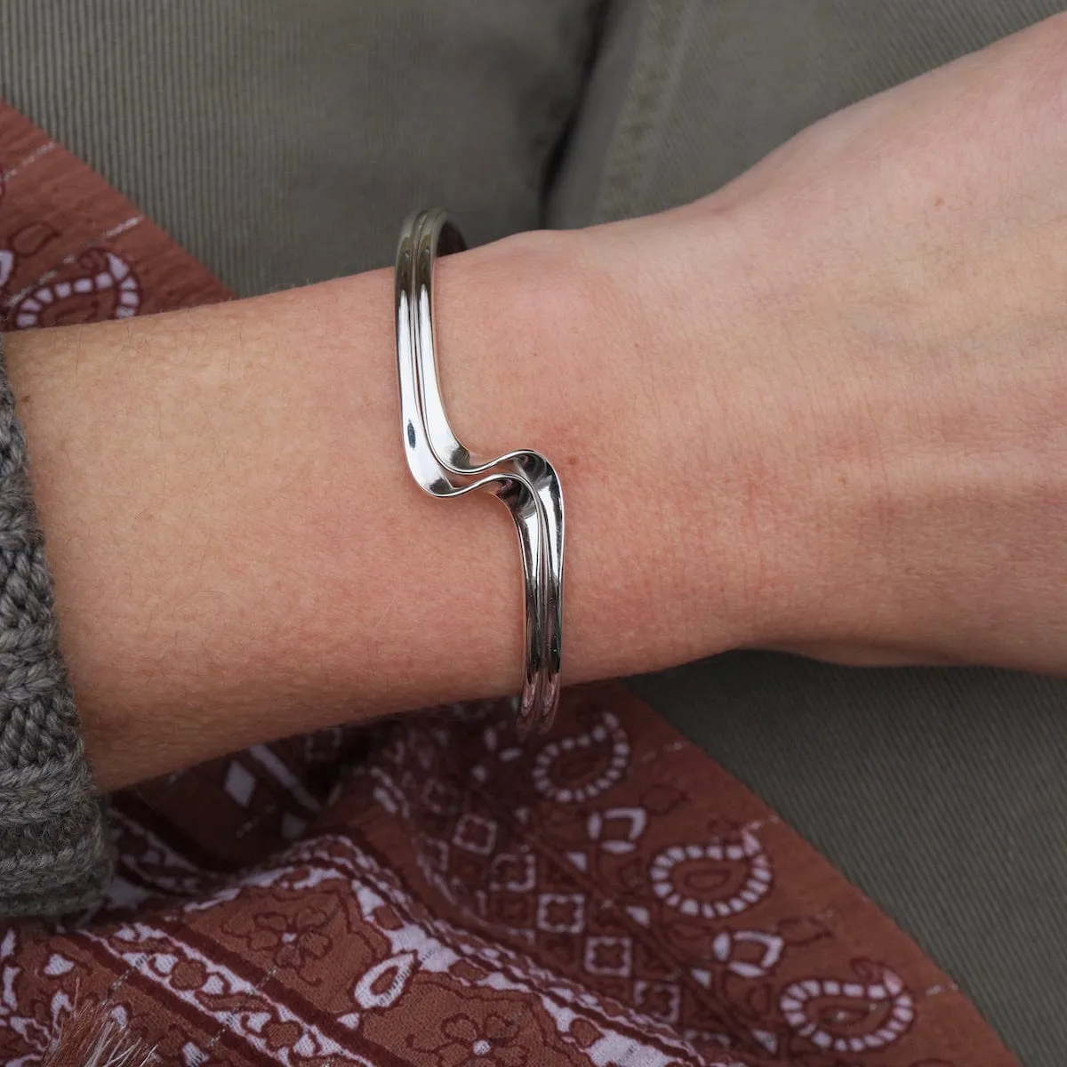 Double Wave Flat Sterling Silver Cuff