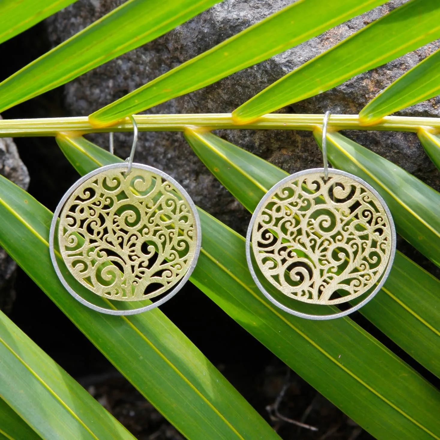 Earrings - Jali Round Gold Plated & Sterling Silver