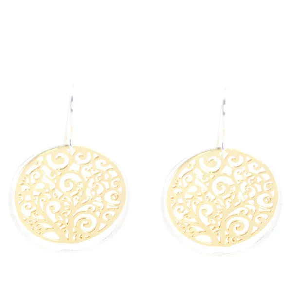 Earrings - Jali Round Gold Plated & Sterling Silver