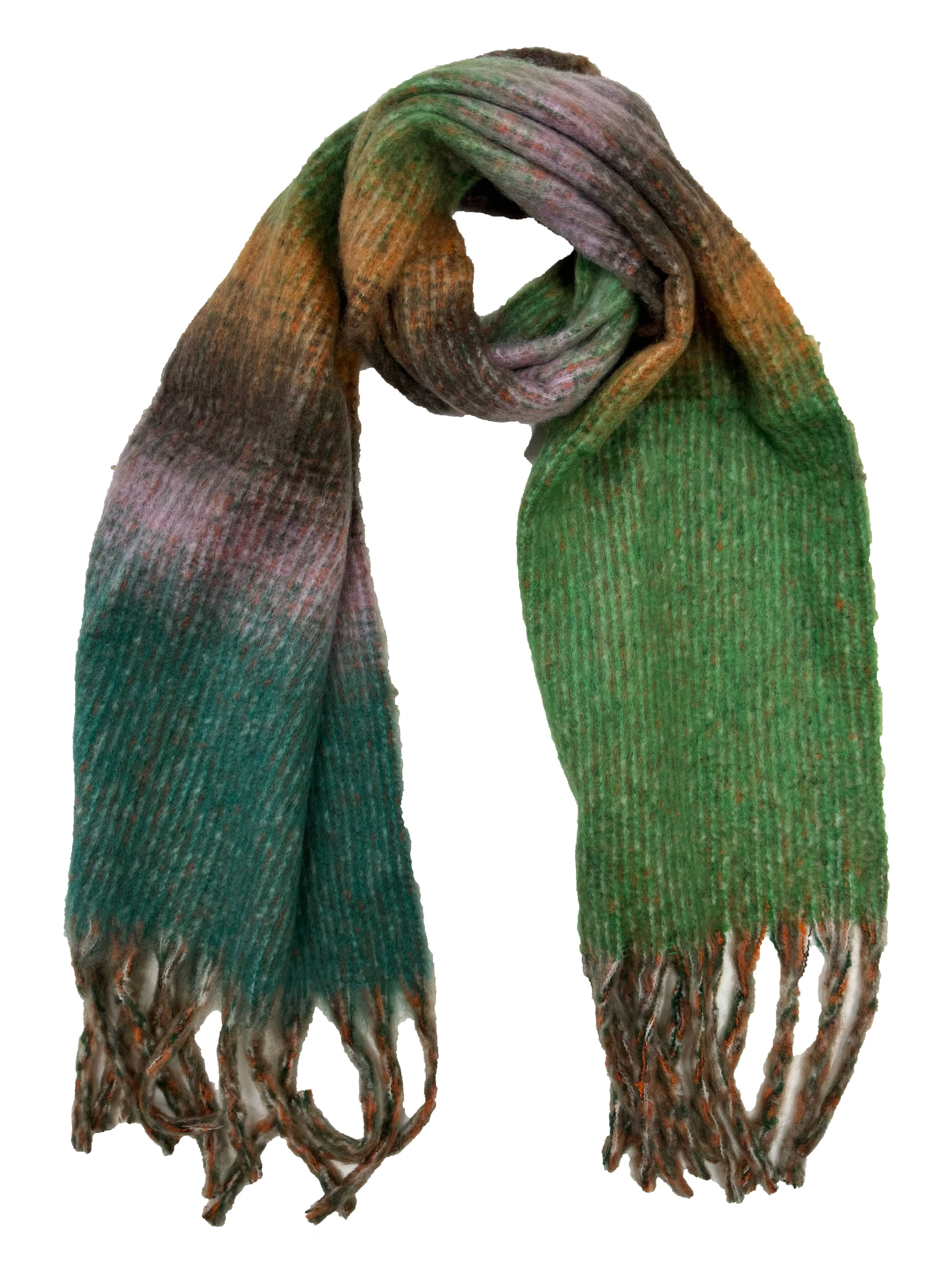 Fluffy Multicoloured Striped Winter Scarf with Tassels