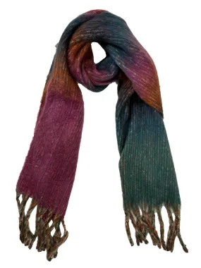 Fluffy Multicoloured Striped Winter Scarf with Tassels