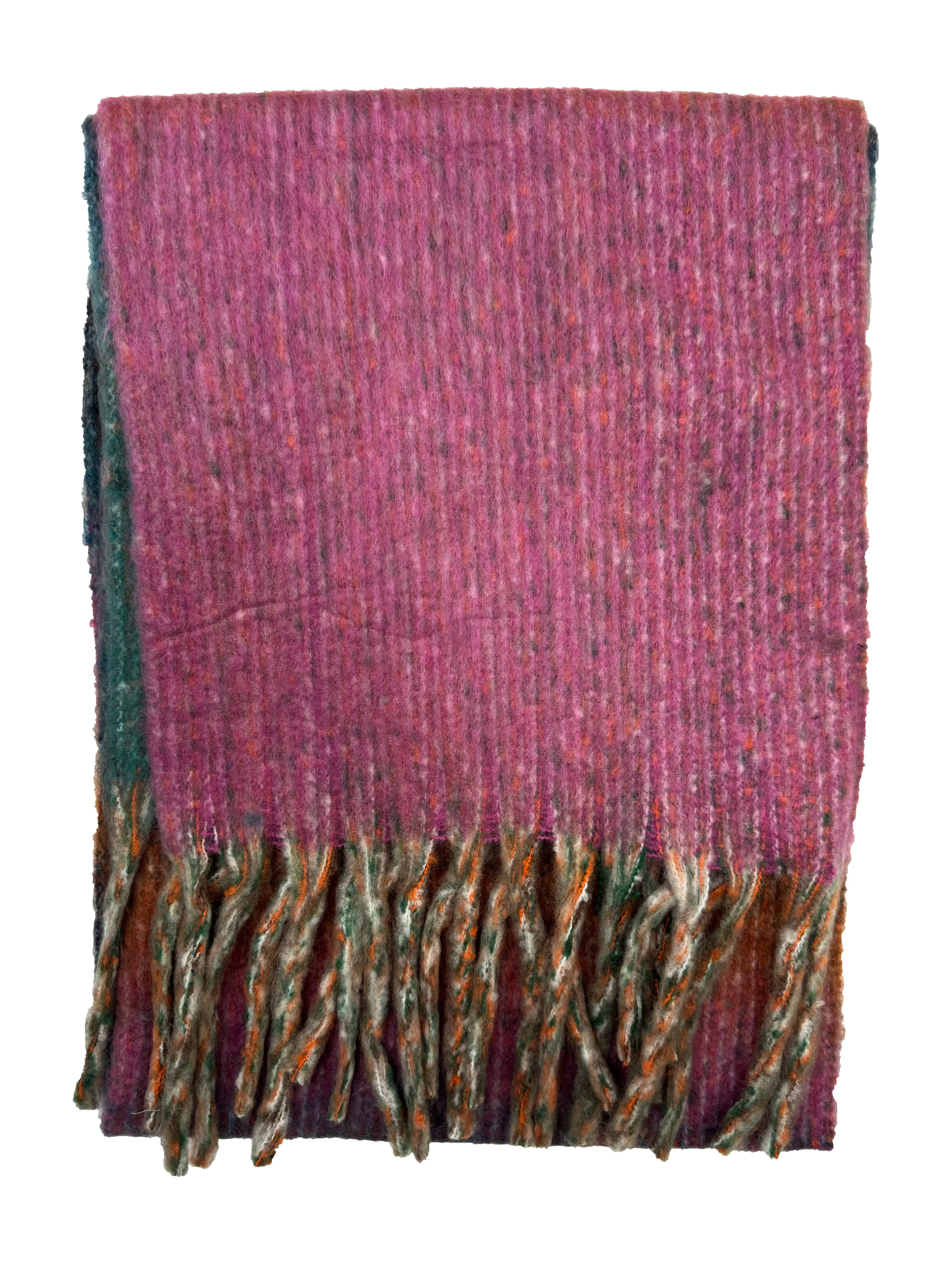 Fluffy Multicoloured Striped Winter Scarf with Tassels