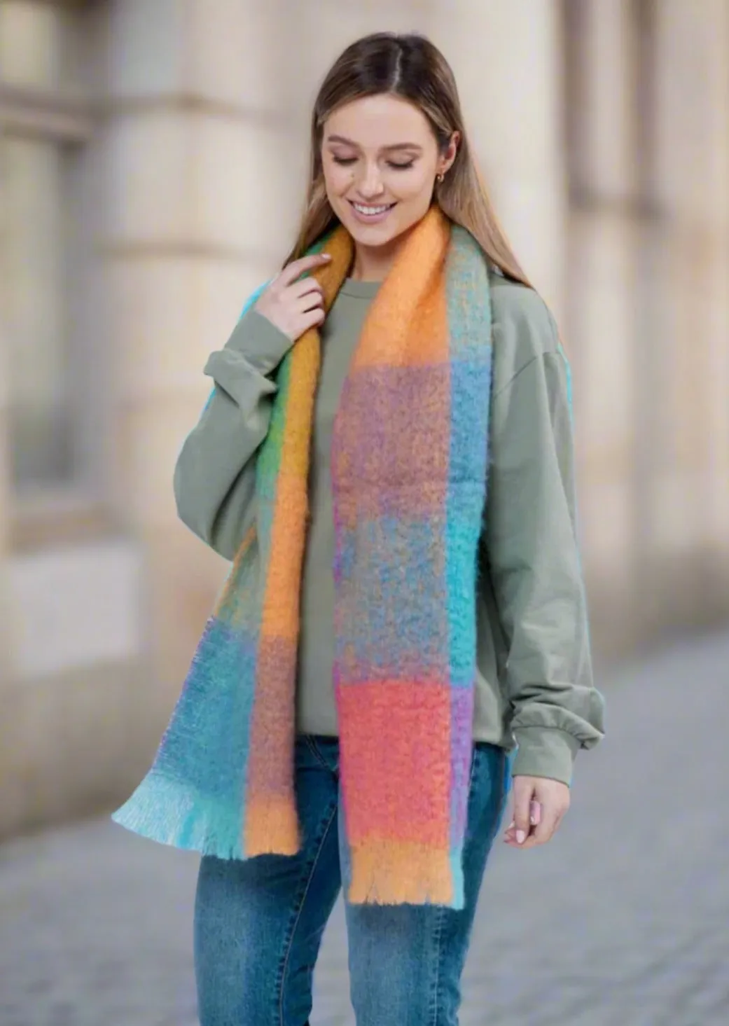 Foxford Giant Mohair Scarf | Teal Orange