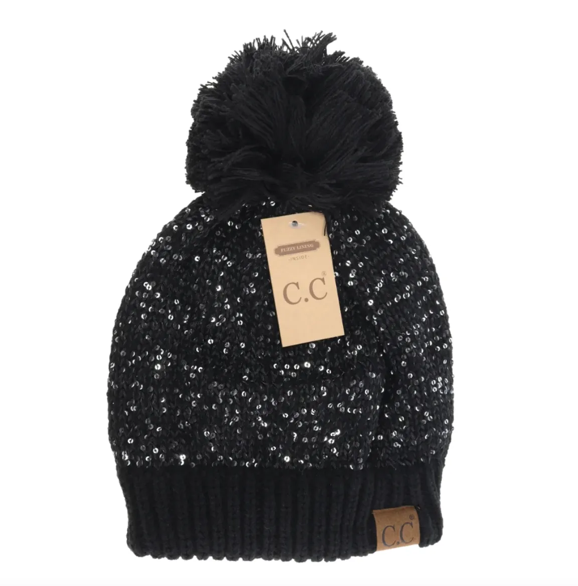 Fuzzy Lined Sequin Pom Hat