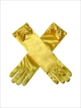 Girls Gold Satin Dress Up Gloves