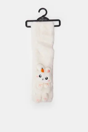 Girls White Bunny Embellished Scarf