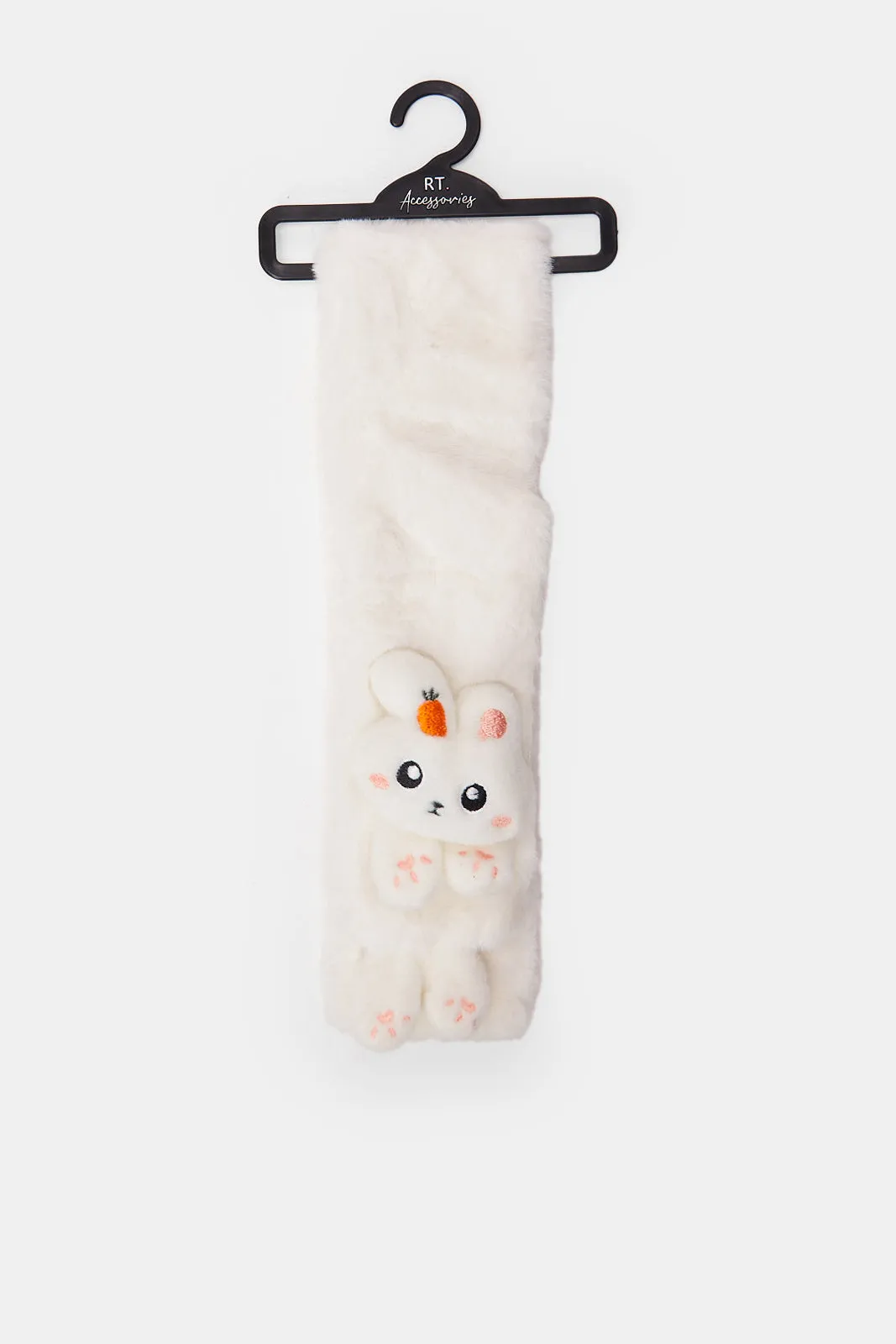 Girls White Bunny Embellished Scarf