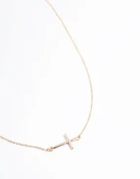 Gold Simple Bar Cross Necklace