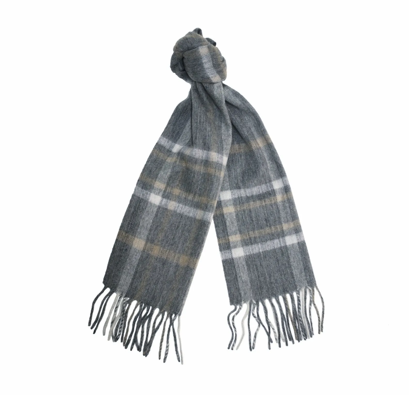 Grey Camel Cashmere Woven Check Scarf