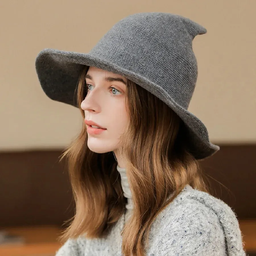 Halloween Witch Wizard Trendy Versatile Woolen Pointed Hat