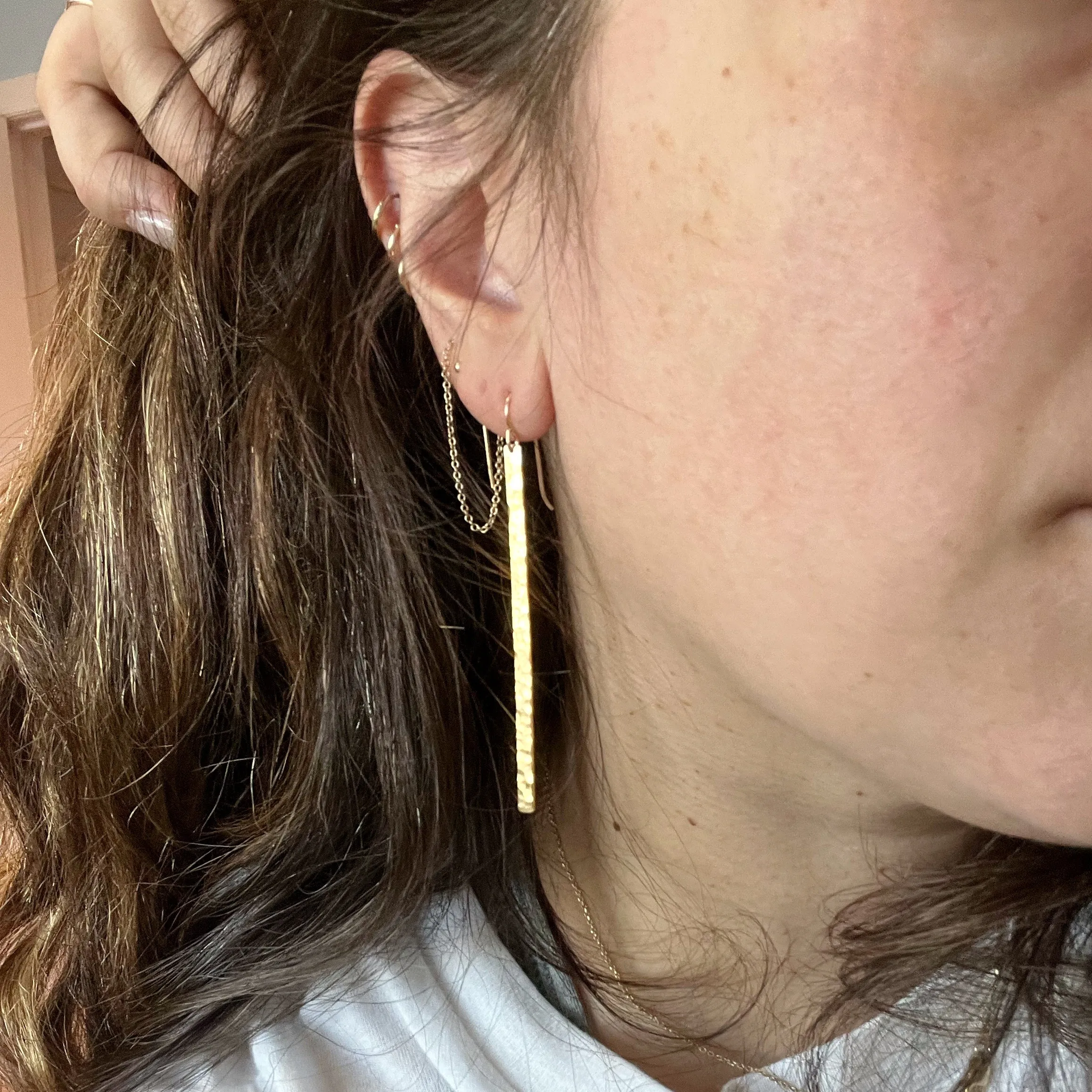 Hammered Bar Drop Earrings - Choose Your Metal