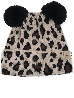 KIDS-80 Pom Pom Beanie Beige Leopard